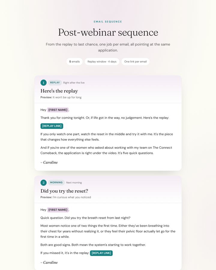 Post-webinar sequence preview