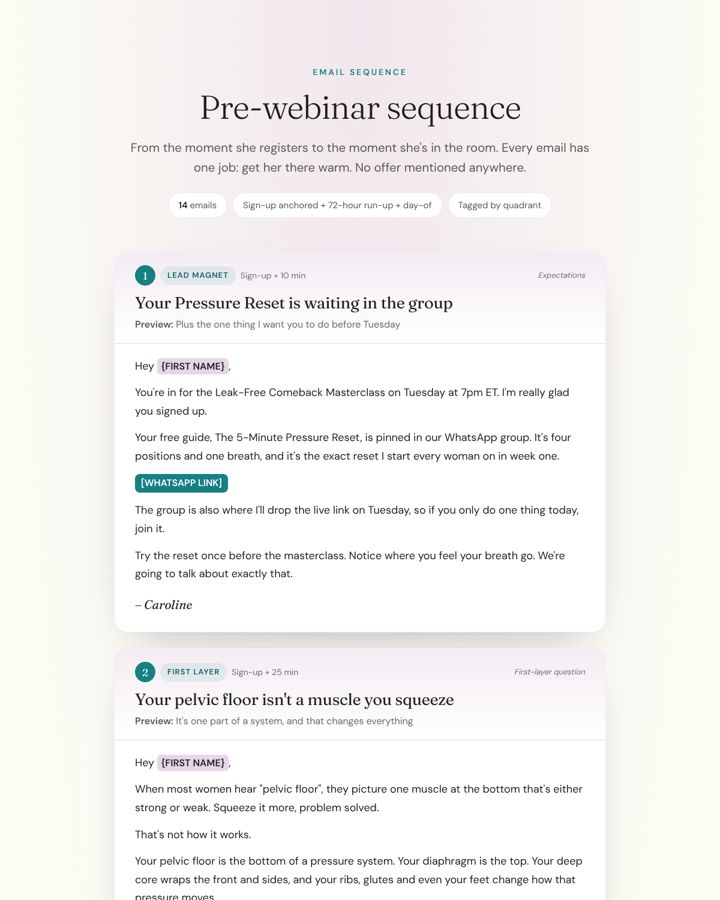Pre-webinar sequence preview